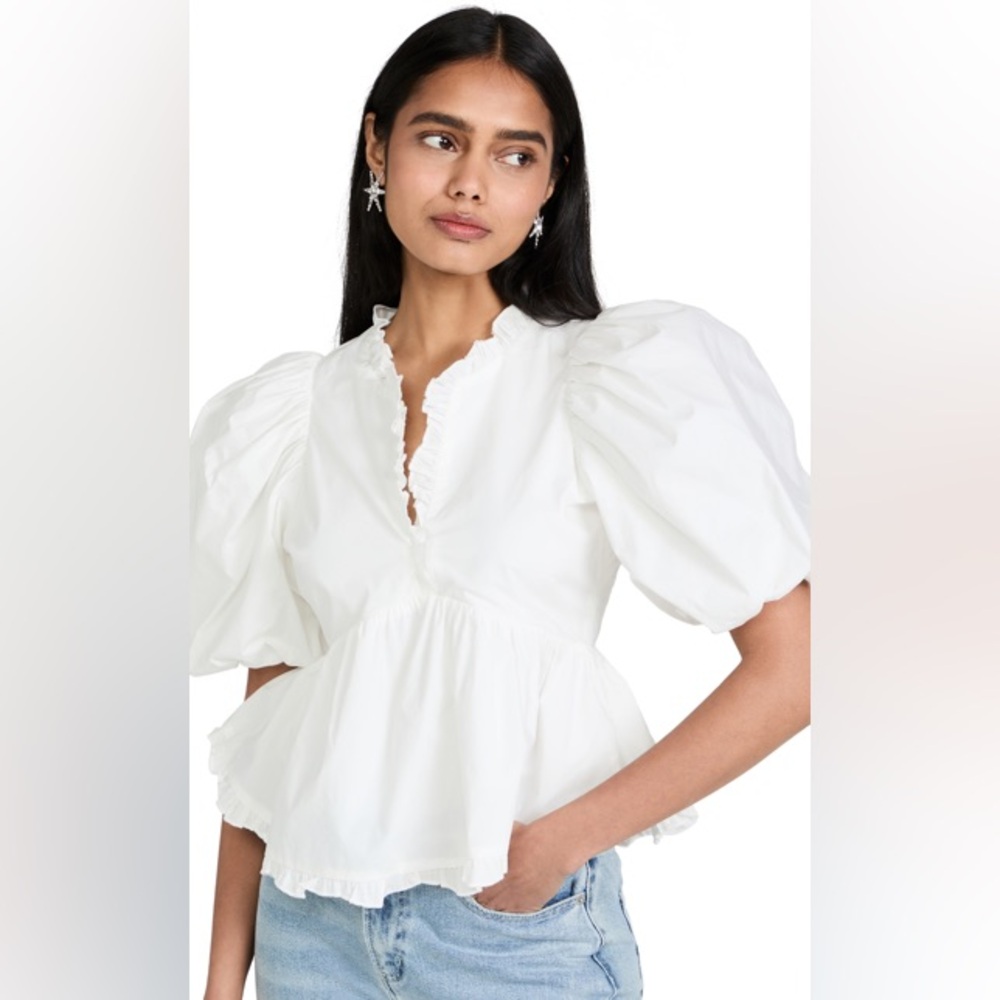 Endless rose white puff sleeve peplum top Sz M